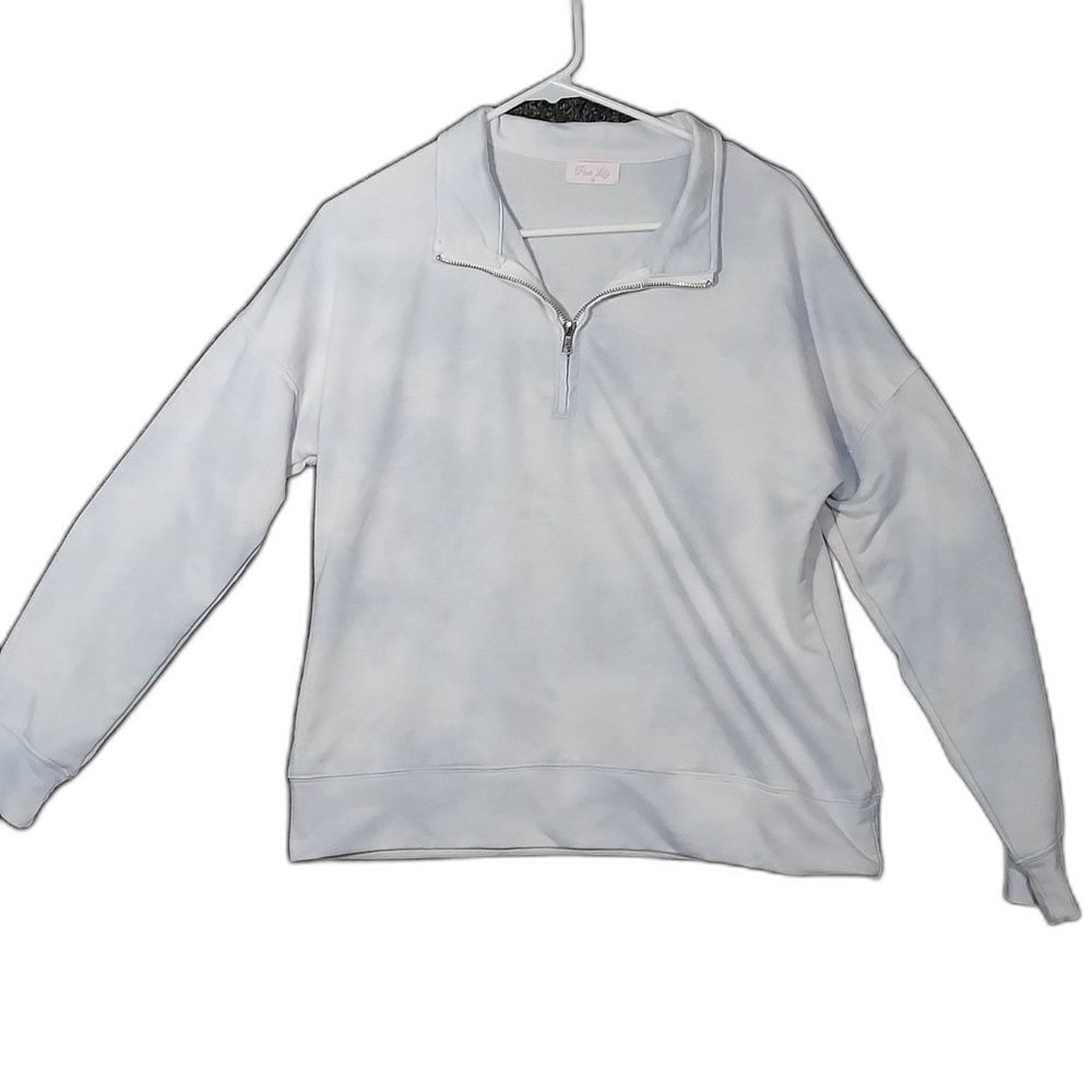 Pink Lily Light Blue Pull Over Sweatshirt Jacket with Zipper Collar